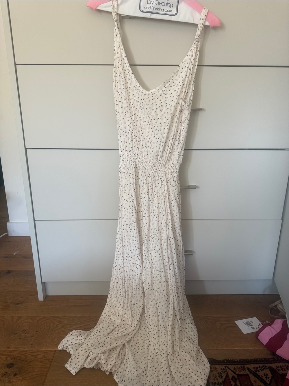 Aura Cream Midi Dress with Tiny Floral Print
